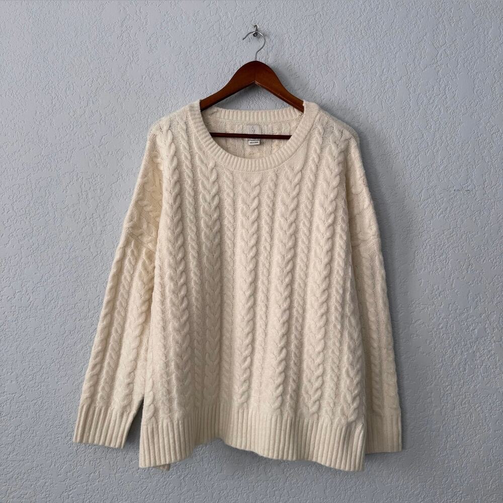 joie cream long sleeved soft cable crewneck sweater size 2x